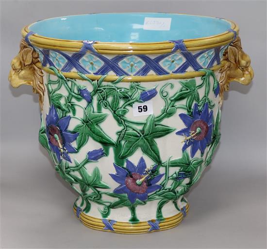 A Majolica jardiniere height 34cm, cracked